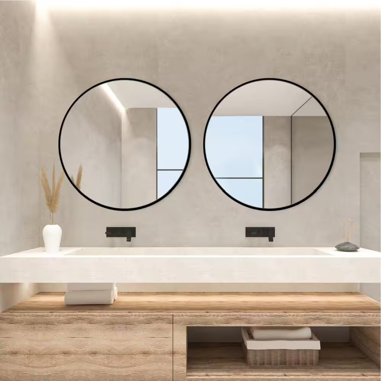 24 in. W x 24 in. H Black Vanity Round Wall Mirror Aluminum Alloy Frame Bathroom Mirror